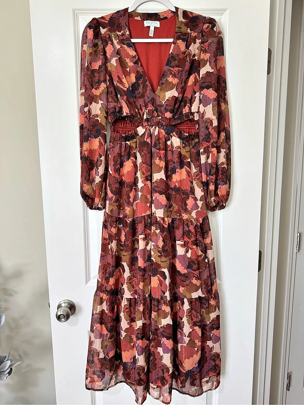 Sofia Jeans by Sofia Vergara Floral Chiffon Cutout Sides Maxi Dress